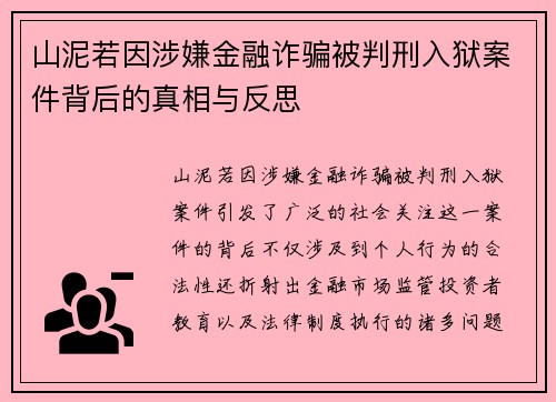 山泥若因涉嫌金融诈骗被判刑入狱案件背后的真相与反思